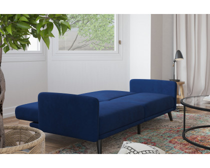 BLNK Sophia Velvet Premium Split Back Sofa Futon with Solid Wooden Legs - Navy