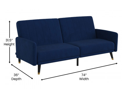 BLNK Sophia Velvet Premium Split Back Sofa Futon with Solid Wooden Legs - Navy