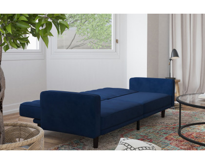 BLNK Carter Velvet Premium Tufted Split Back Sofa Futon with Solid Wooden Legs - Navy