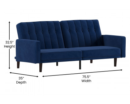 BLNK Carter Velvet Premium Tufted Split Back Sofa Futon with Solid Wooden Legs - Navy