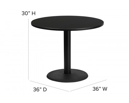 BLNK Carlton Round Laminate Table Set with X-Base and 4 Black Trapezoidal Back Banquet Chairs - Black