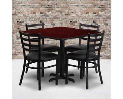 BLNK Carlton Square Laminate Table Set with X-Base and 4 Ladder Back Metal Chairs with Black Vinyl Seat