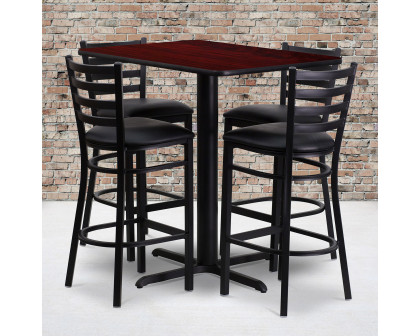 BLNK Carlton Rectangular Laminate Table Set with 4 Ladder Back Metal Bar Stools with Black Vinyl Seat