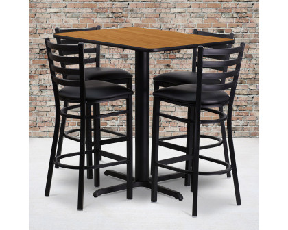 BLNK Carlton Rectangular Laminate Table Set with 4 Ladder Back Metal Bar Stools with Black Vinyl Seat