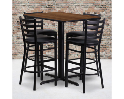 BLNK Carlton Rectangular Laminate Table Set with 4 Ladder Back Metal Bar Stools with Black Vinyl Seat