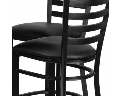 BLNK Carlton Round Laminate Table Set with X-Base and 4 Ladder Back Metal Bar Stools with Black Vinyl Seat - Black