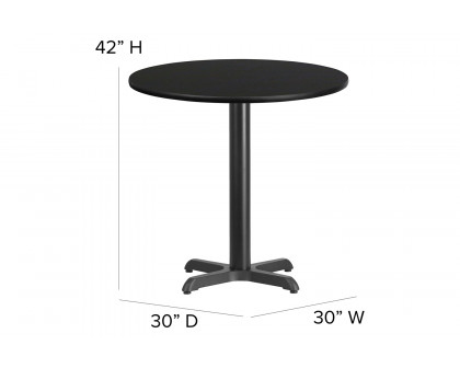 BLNK Carlton Round Laminate Table Set with X-Base and 4 Ladder Back Metal Bar Stools with Black Vinyl Seat - Black