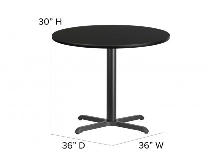 BLNK Carlton Round Black Laminate Table Set with X-Base and 4 Ladder Back Metal Chairs with Vinyl Seat - Black