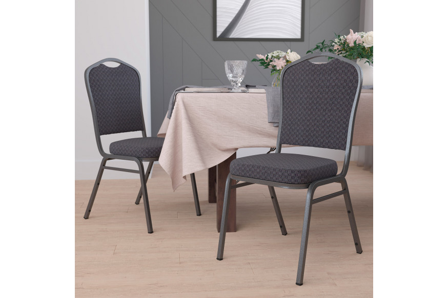 BLNK™ HERCULES Series Fabric Crown Back Stacking Banquet Chair with Silver Vein Frame - Black Patterned