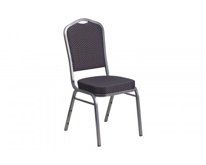 BLNK™ HERCULES Series Fabric Crown Back Stacking Banquet Chair with Silver Vein Frame - Black Patterned