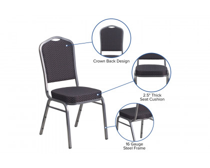 BLNK™ HERCULES Series Fabric Crown Back Stacking Banquet Chair with Silver Vein Frame - Black Patterned