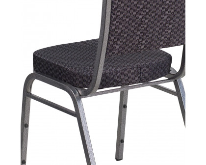 BLNK™ HERCULES Series Fabric Crown Back Stacking Banquet Chair with Silver Vein Frame - Black Patterned