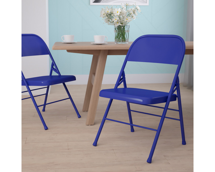 BLNK HERCULES COLORBURST Series Metal Triple Braced and Double Hinged Folding Chair - Cobalt Blue