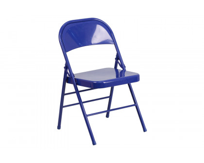 BLNK HERCULES COLORBURST Series Metal Triple Braced and Double Hinged Folding Chair - Cobalt Blue