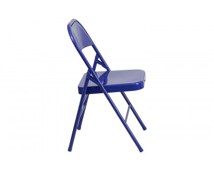 BLNK HERCULES COLORBURST Series Metal Triple Braced and Double Hinged Folding Chair - Cobalt Blue