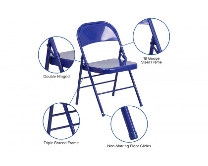 BLNK HERCULES COLORBURST Series Metal Triple Braced and Double Hinged Folding Chair - Cobalt Blue