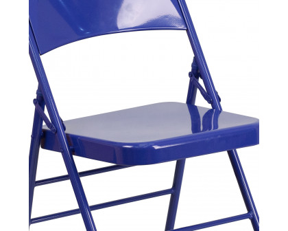 BLNK HERCULES COLORBURST Series Metal Triple Braced and Double Hinged Folding Chair - Cobalt Blue