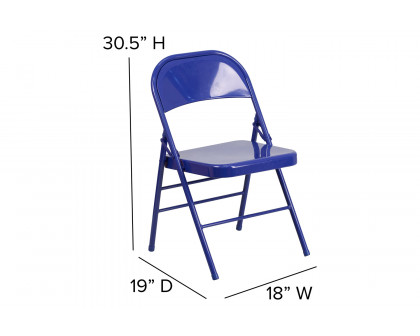 BLNK HERCULES COLORBURST Series Metal Triple Braced and Double Hinged Folding Chair - Cobalt Blue