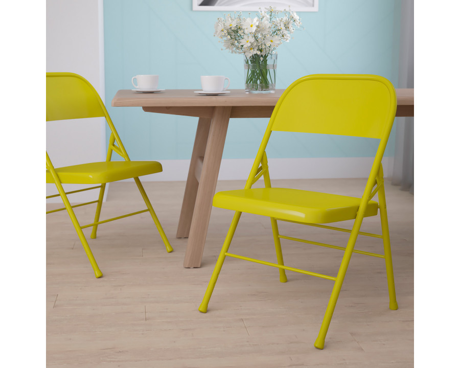 BLNK HERCULES COLORBURST Series Metal Triple Braced and Double Hinged Folding Chair - Twisted Citron