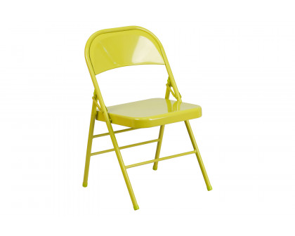 BLNK HERCULES COLORBURST Series Metal Triple Braced and Double Hinged Folding Chair - Twisted Citron