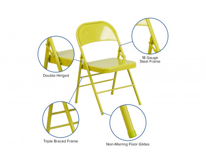 BLNK HERCULES COLORBURST Series Metal Triple Braced and Double Hinged Folding Chair - Twisted Citron