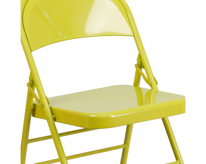 BLNK HERCULES COLORBURST Series Metal Triple Braced and Double Hinged Folding Chair - Twisted Citron