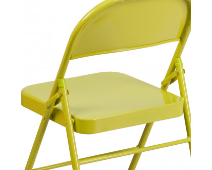 BLNK HERCULES COLORBURST Series Metal Triple Braced and Double Hinged Folding Chair - Twisted Citron