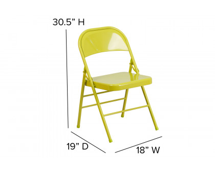 BLNK HERCULES COLORBURST Series Metal Triple Braced and Double Hinged Folding Chair - Twisted Citron