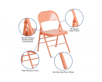 BLNK™ HERCULES COLORBURST Series Metal Triple Braced and Double Hinged Folding Chair - Sedona Coral