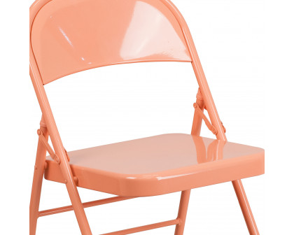 BLNK™ HERCULES COLORBURST Series Metal Triple Braced and Double Hinged Folding Chair - Sedona Coral