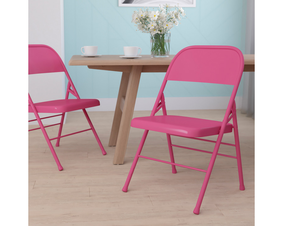 BLNK HERCULES COLORBURST Series Metal Triple Braced and Double Hinged Folding Chair - Shockingly Fuchsia