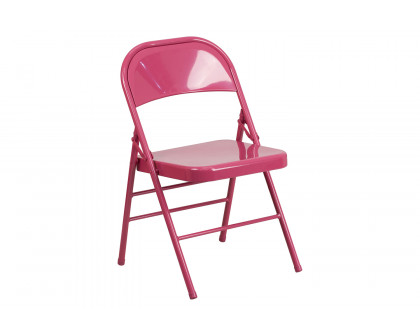 BLNK HERCULES COLORBURST Series Metal Triple Braced and Double Hinged Folding Chair - Shockingly Fuchsia