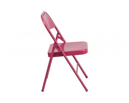 BLNK HERCULES COLORBURST Series Metal Triple Braced and Double Hinged Folding Chair - Shockingly Fuchsia