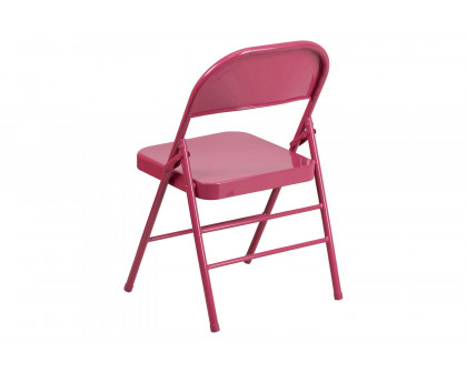 BLNK HERCULES COLORBURST Series Metal Triple Braced and Double Hinged Folding Chair - Shockingly Fuchsia