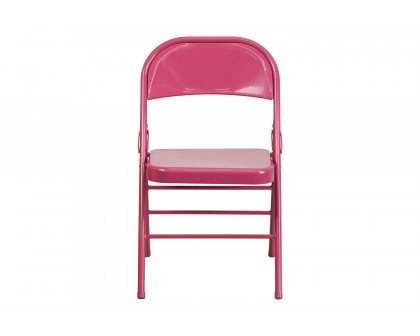 BLNK HERCULES COLORBURST Series Metal Triple Braced and Double Hinged Folding Chair - Shockingly Fuchsia