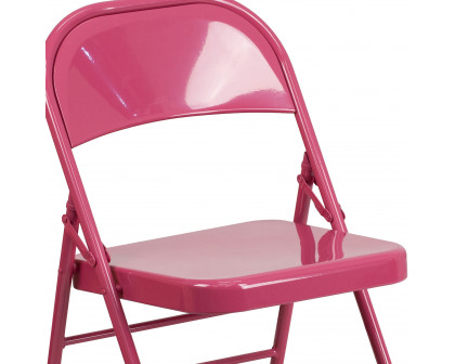 BLNK HERCULES COLORBURST Series Metal Triple Braced and Double Hinged Folding Chair - Shockingly Fuchsia