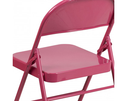 BLNK HERCULES COLORBURST Series Metal Triple Braced and Double Hinged Folding Chair - Shockingly Fuchsia