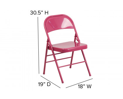 BLNK HERCULES COLORBURST Series Metal Triple Braced and Double Hinged Folding Chair - Shockingly Fuchsia