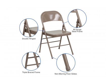 BLNK HERCULES Series Triple Braced and Double Hinged Metal Folding Chair - Beige