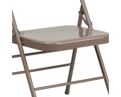 BLNK HERCULES Series Triple Braced and Double Hinged Metal Folding Chair - Beige