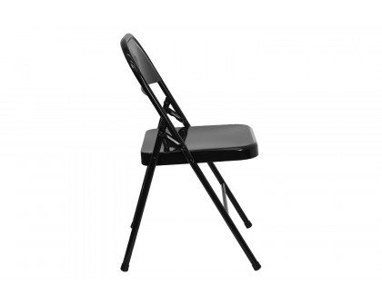 BLNK™ HERCULES Series Triple Braced and Double Hinged Metal Folding Chair - Black