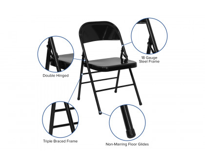 BLNK™ HERCULES Series Triple Braced and Double Hinged Metal Folding Chair - Black