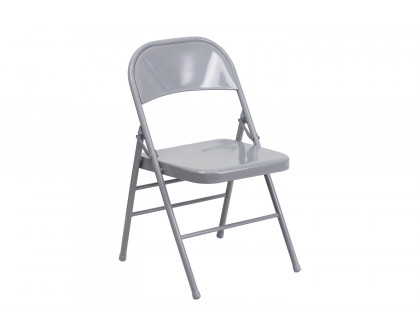 BLNK HERCULES Series Triple Braced and Double Hinged Metal Folding Chair - Gray