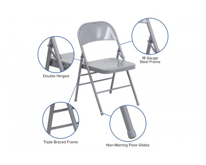 BLNK HERCULES Series Triple Braced and Double Hinged Metal Folding Chair - Gray