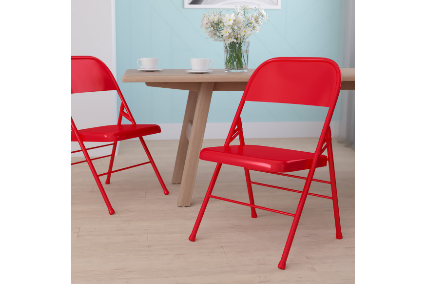 BLNK™ HERCULES Series Triple Braced and Double Hinged Metal Folding Chair - Red