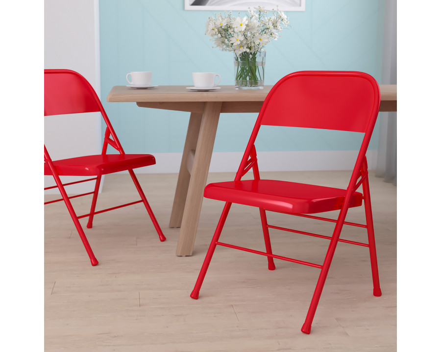 BLNK HERCULES Series Triple Braced and Double Hinged Metal Folding Chair - Red