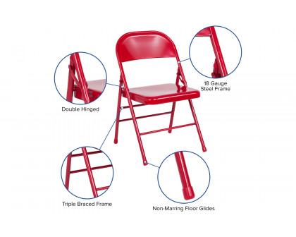 BLNK™ HERCULES Series Triple Braced and Double Hinged Metal Folding Chair - Red