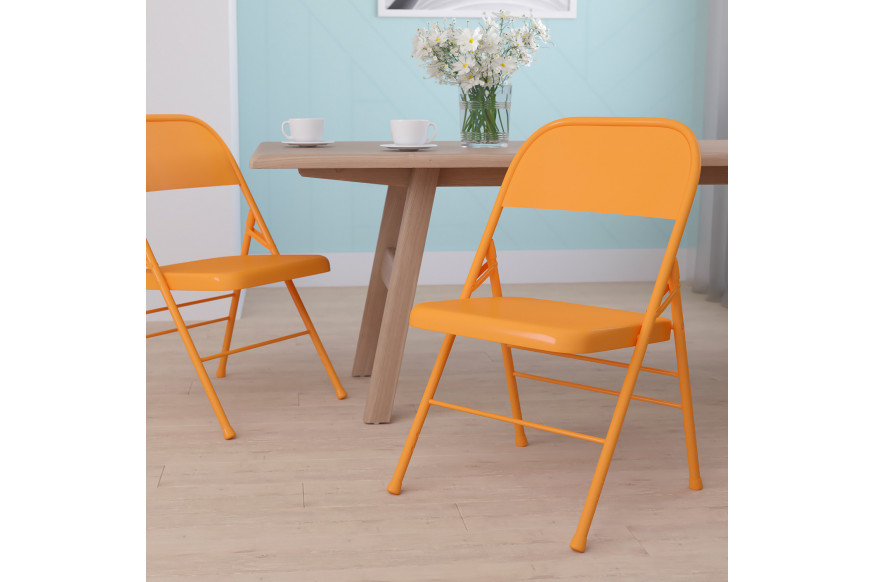 BLNK™ HERCULES COLORBURST Series Metal Triple Braced and Double Hinged Folding Chair - Orange Marmalade