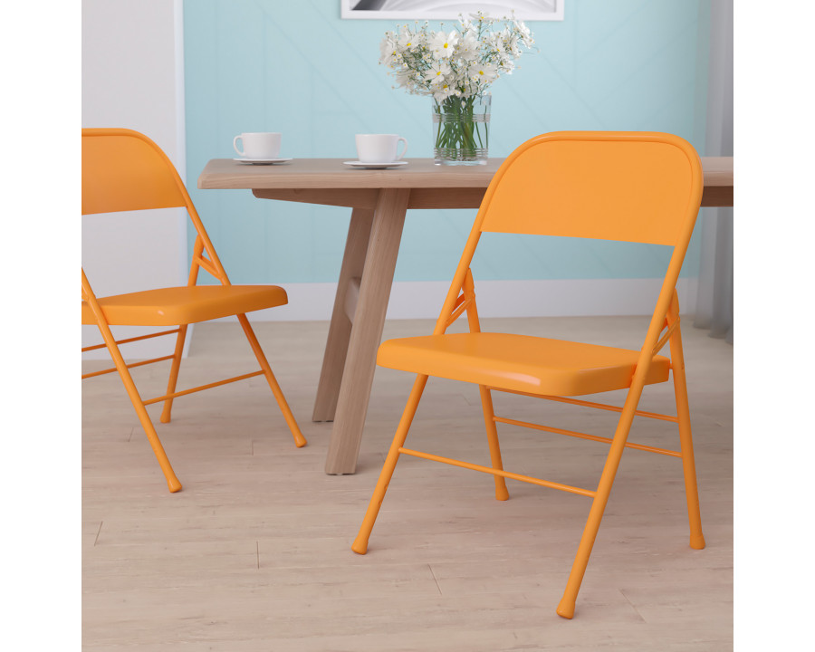 BLNK HERCULES COLORBURST Series Metal Triple Braced and Double Hinged Folding Chair - Orange Marmalade