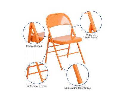 BLNK™ HERCULES COLORBURST Series Metal Triple Braced and Double Hinged Folding Chair - Orange Marmalade